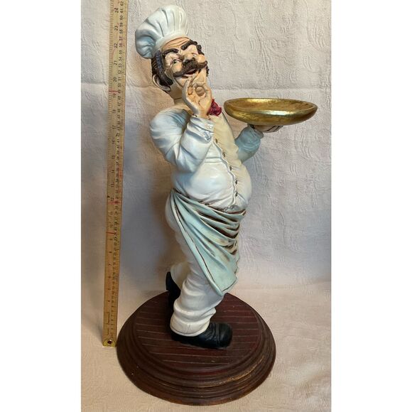 Vintage Chef 25" Tall Standing Resin w/Spinning Tray and Chef's Hat and Spoon - Picture 12 of 16